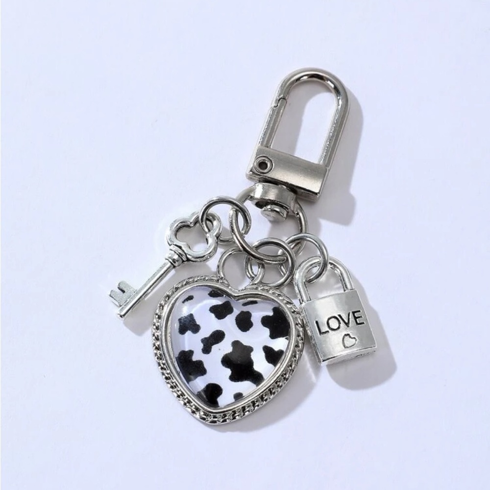 Cow‎ Print Heart Bag Charm